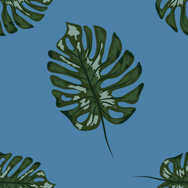 Seamless indigo tropical pattern with monstera - Vector, Image