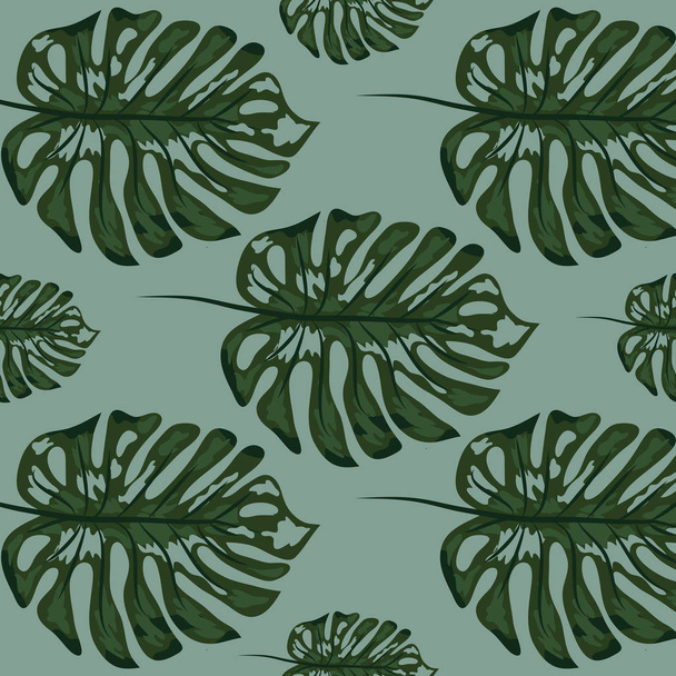 Desenho de folhas tropicais com folhas de plantas Monstera azuis. Padrão de repetição sem costura
. - Vetor, Imagem