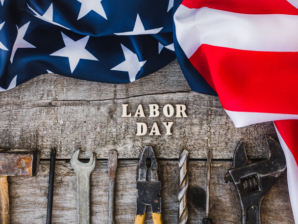LABOR DAY. Hand tools and wooden letters - Φωτογραφία, εικόνα