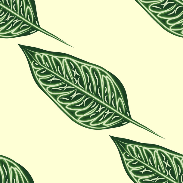 Seamless pattern with leaves of ficus benjamin on green background - Vektori, kuva