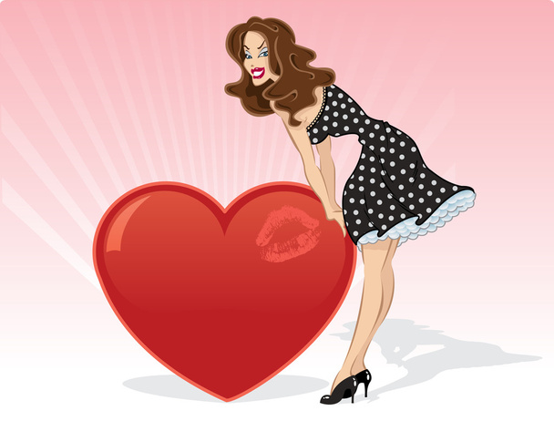 Sexy Valentines pin up with heart and li - Vector, Image
