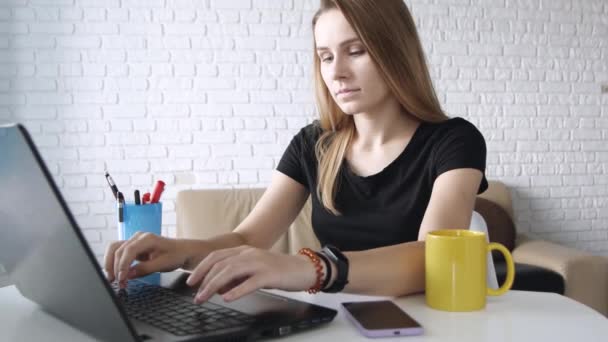 Νεαρές όμορφες Καυκάσιες γυναίκες με φορητό υπολογιστή, συγκεντρωμένη. Έννοια επιχειρηματική, επικοινωνία, σπουδές.  - Πλάνα, βίντεο