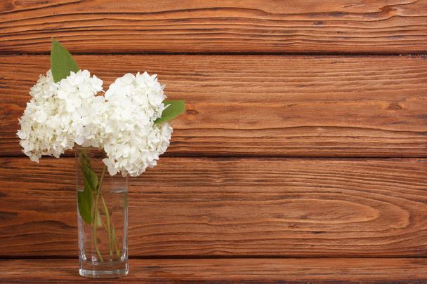花瓶に白いアジサイの花束 - 写真・画像