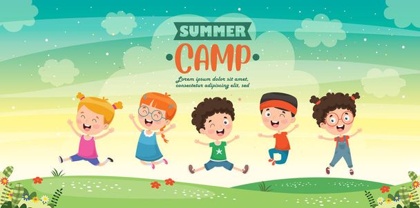 Vector Illustration Of Kids Summer Camp - Vector, Image