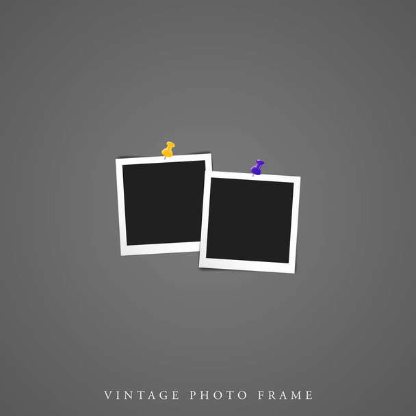 シャドウモックアップベクトルイラストテンプレート付き2つのダブルブランクヴィンテージ写真白枠黒内部 - ベクター画像