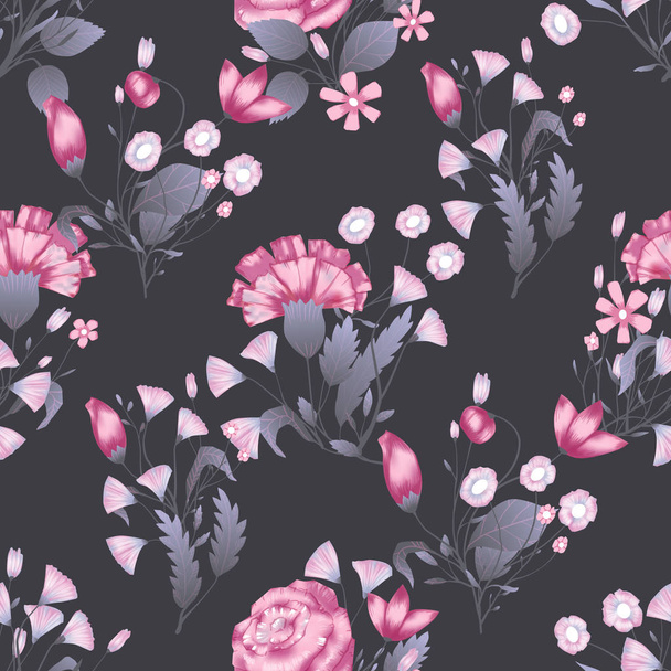 Seamless pattern Vector floral design with roses . Romantic background print - Vetor, Imagem