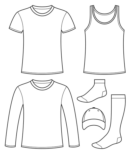 Singlet, T-shirt, Long-sleeved T-shirt, Cap and Socks template - Vector, Image
