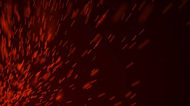 炎が背景を照らす。赤い火花を燃やす。火が飛ぶ火花。鮮やかな明るい光。3Dレンダリング - 写真・画像