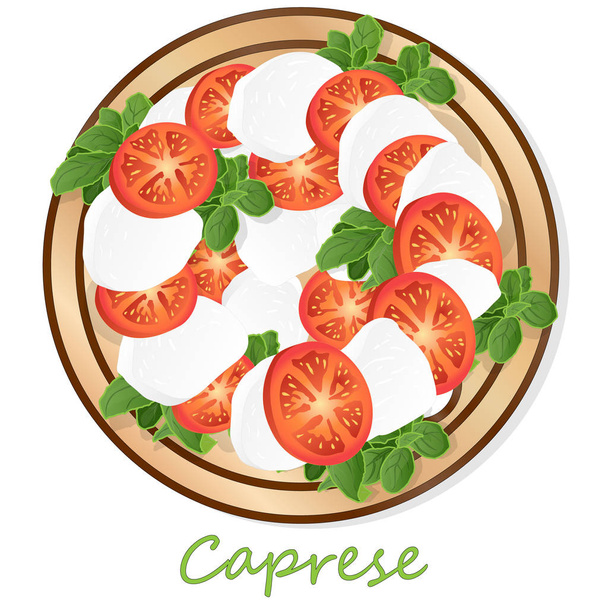 Vektoros illusztráció ízletes Caprese saláta érett paradicsomos - Vektor, kép