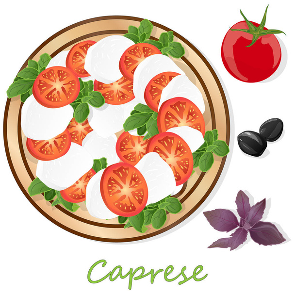Vektoros illusztráció ízletes Caprese saláta érett paradicsomos - Vektor, kép