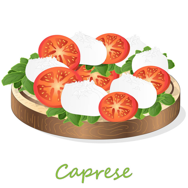 Vektor-Illustration von köstlichem Caprese-Salat mit reifen Tomaten - Vektor, Bild