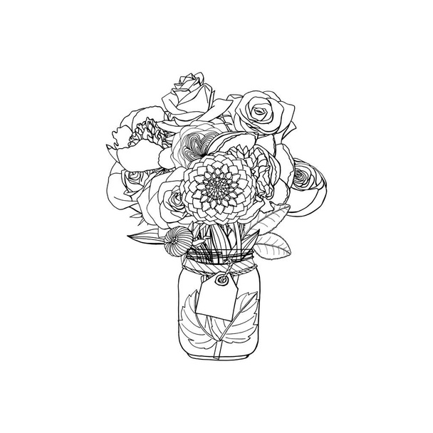 別の花の手描きの落書きスタイルの花束を孤立 - ベクター画像