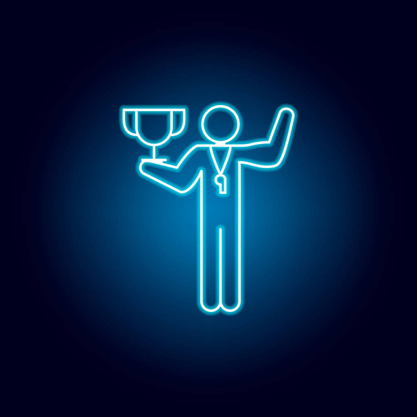 physical education teacher icon in blue neon style. education symbol sign pictogram. - Vector, Image