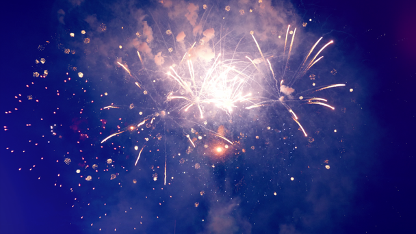 O céu noturno com fogos de artifício festivos explodindo
 - Filmagem, Vídeo