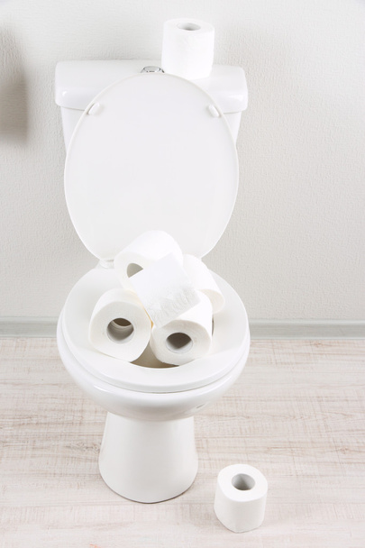 White toilet bowl with toilet paper in a bathroom - Fotografie, Obrázek