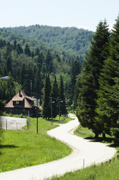 horská silnice s hotelem na straně - Fotografie, Obrázek