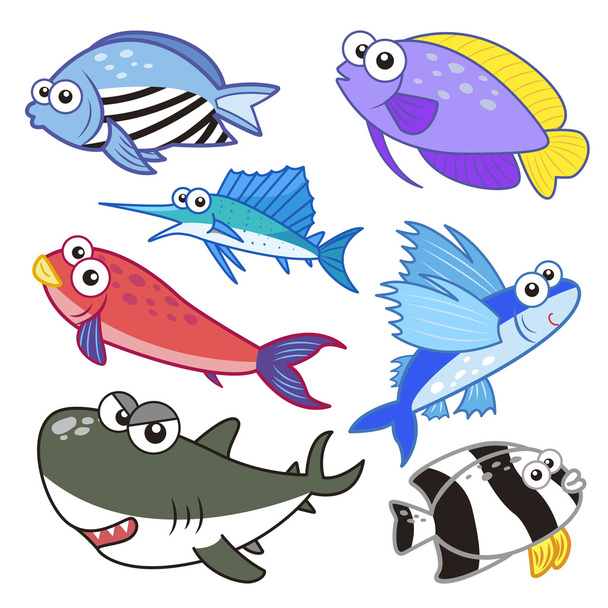 cartoon sea animals set with white background - Διάνυσμα, εικόνα