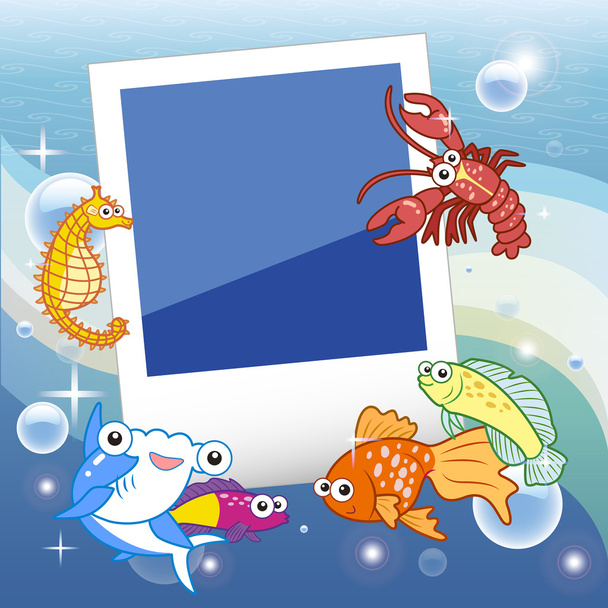Decorative frame for photo with tropical bright fishes. - Διάνυσμα, εικόνα