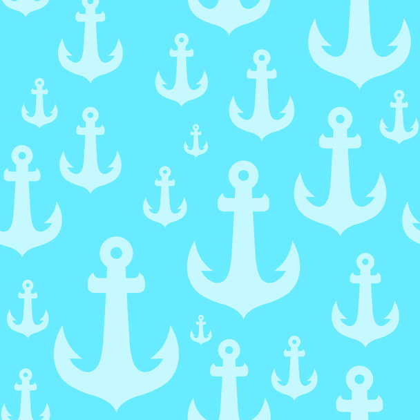 Vector Seamless background pattern with anchors on blue backdrop - Вектор,изображение