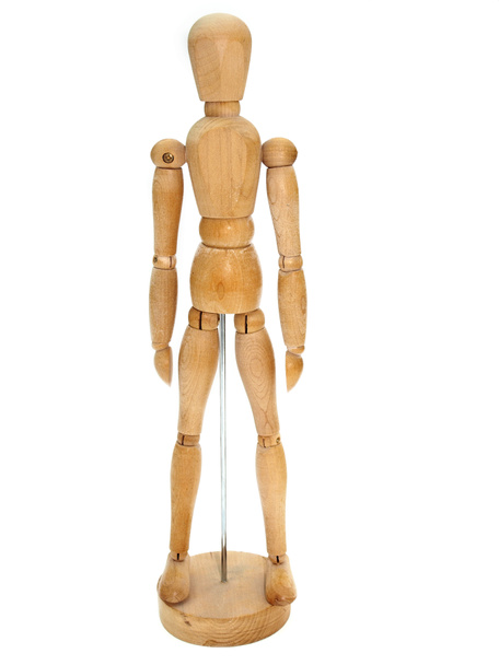 fából készült művész dummy modellt egy fikarcnyi ellen - Fotó, kép