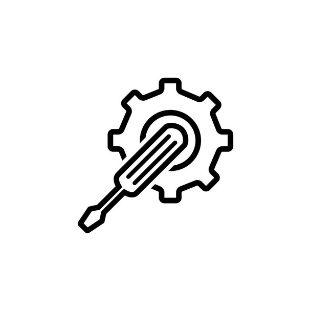 Icono de línea de herramientas de servicio en estilo plano para aplicaciones, interfaz de usuario, sitios web. Rueda de engranaje y martillo Vector Icono Negro
 - Vector, imagen