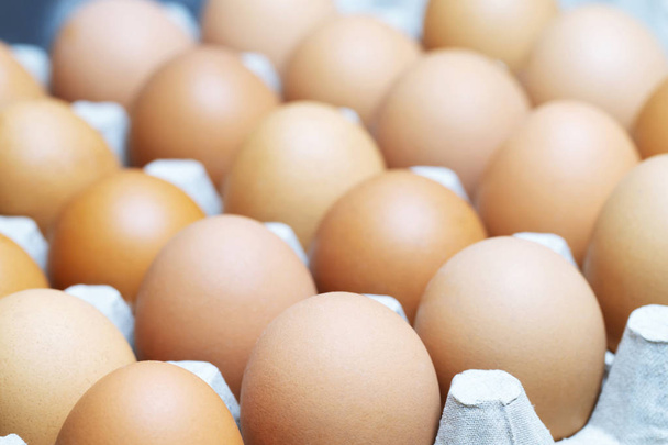 cerrar los huevos enteros en la caja. Huevo de pollo muchos. enfoque suave
 - Foto, Imagen