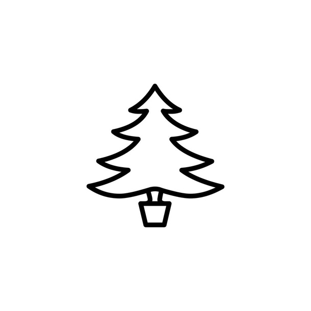 Icono de la línea del árbol de Navidad en el icono de vectores de estilo plano. Ilustración de vectores de abeto de línea negra
 - Vector, Imagen