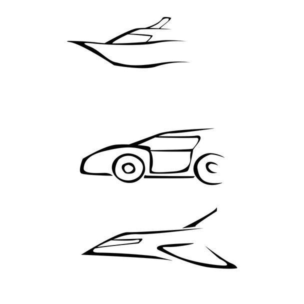 silhouette illustration of car plane and boat - Foto, imagen