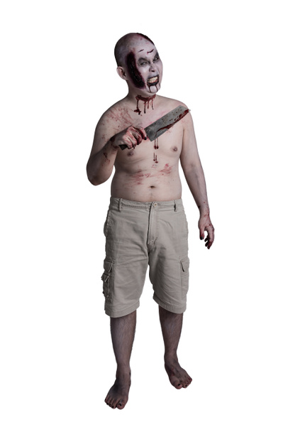 Volledige lengte van make-up Zombie man over witte achtergrond - Foto, afbeelding