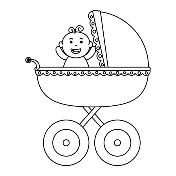 carrito de bebé con carácter de niño pequeño
 - Vector, imagen
