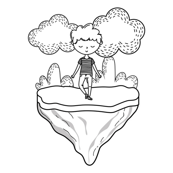 Стильный мальчик мультфильм наряд природы фон рамки черно-белый
 - Вектор,изображение