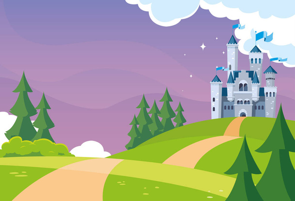 Замок строит сказку в горном ландшафте
 - Вектор,изображение