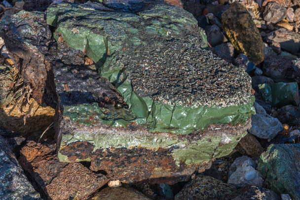 Скам'яніле рідке скло в камені біля моря
 - Фото, зображення