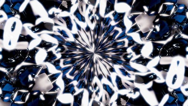 Soyut siyah beyaz kaleydoskop arka plan. Animasyon. Güzel hipnotik kaleydoskop hareketi, rotasyon ve girdap içine emme, monokrom. - Fotoğraf, Görsel