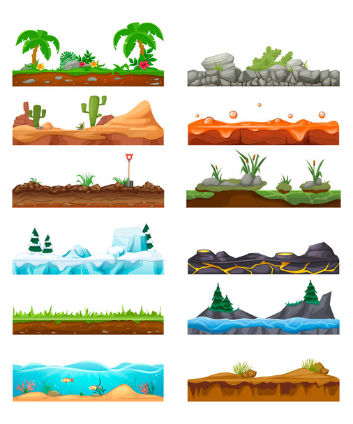 Set of seamless game landscape, interface. Landscape for 2D games. - Vektor, obrázek