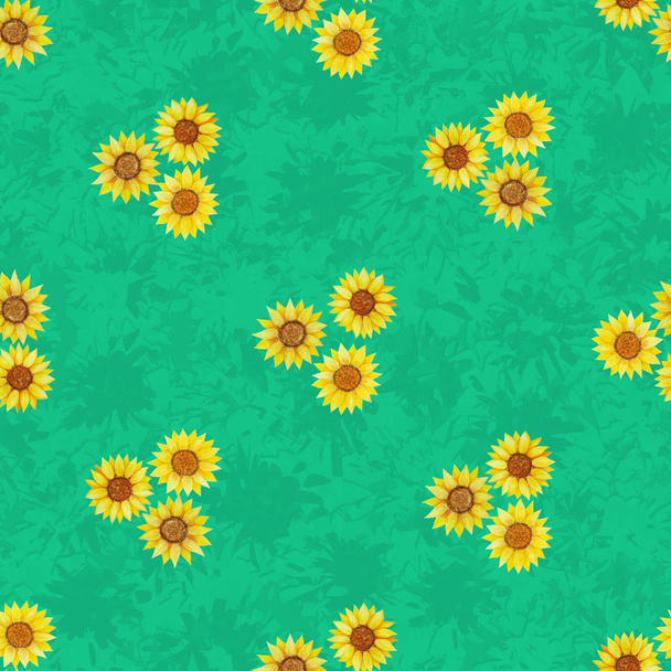 Seamless flowers pattern, sunflowers on the grass. - Foto, Imagem