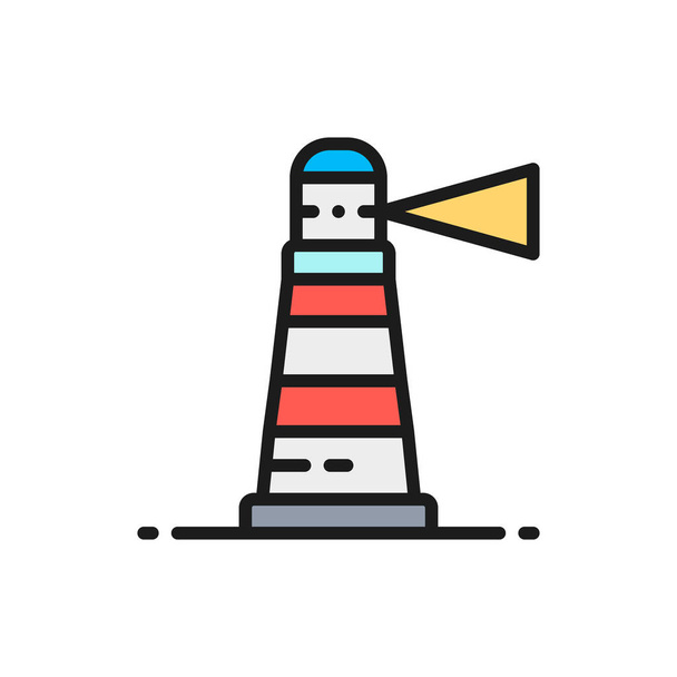 Vector lighthouse, beacon, navigation, seamark flat color line icon. - Vector, Image