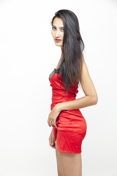 Sexy slim woman in red dress. - Φωτογραφία, εικόνα