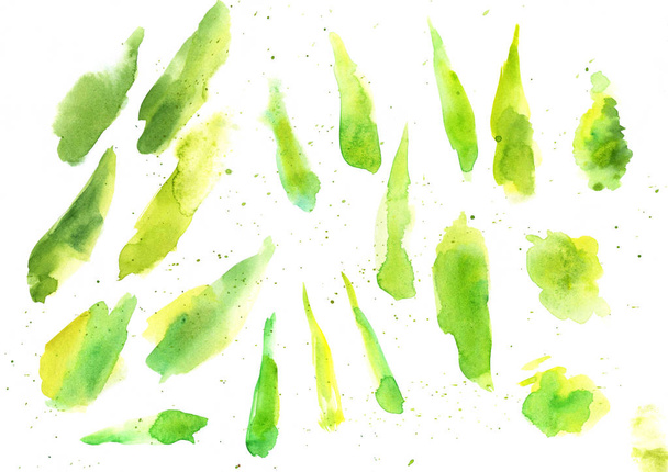 Barevná textura zelené akvarel. Kreslený žlutý a zelený blokační výkres - Fotografie, Obrázek