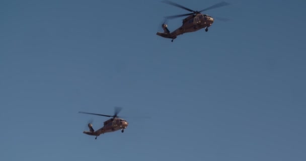 Στρατιωτικά ελικόπτερα που πετούν σε σχηματισμό - Πλάνα, βίντεο