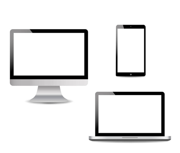 Ρεαλιστικός υπολογιστής, laptop, tablet αφής σε στυλ Ματού. Σύγχρονες συσκευές σε απομονωμένο φόντο. Διάνυσμα eps10 - Διάνυσμα, εικόνα