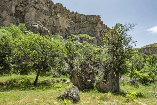 イフララ、アクサライ、トルコ-2019年5月30日、イハラ渓谷(ペリストレスマ修道院)またはイフラ渓谷は、ハイキングツアーのためのトルコで最も有名な谷です。イハラ渓谷からの緑の自然の眺め - 写真・画像