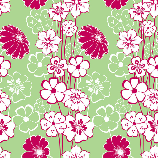 Seamless background of decorative drawn white and pink flowers - Vector, Imagen