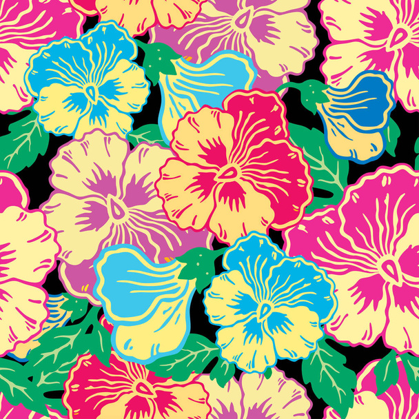 Seamless pattern of colorful decorative pansies - Vektor, kép