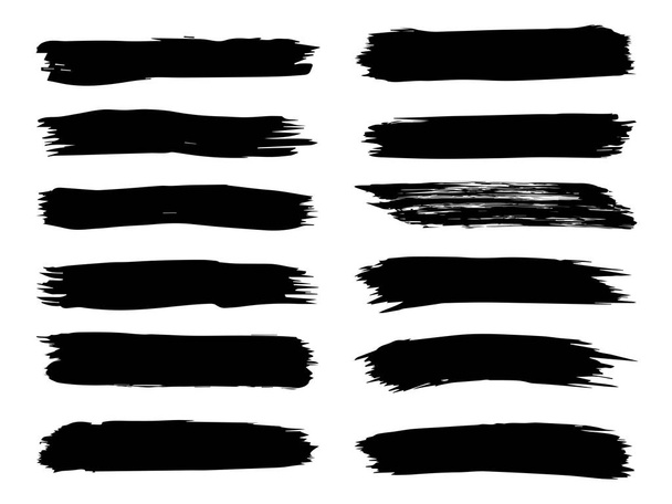芸術的な汚い黒ペイント手作られた創造的なブラシ ストロークのコレクションは、分離の白い背景を設定します。抽象的なグランジ デザイン教育やグラフィック アート装飾のスケッチのグループ - 写真・画像