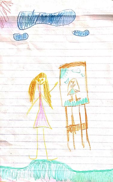 Meisje en haar tekening op de teken plank - Foto, afbeelding