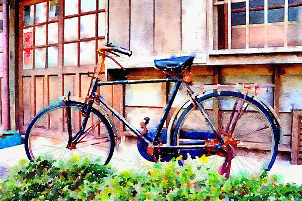 Renkli suluboya el boyaması sanat illüstrasyon : Japon tarzı kulübe / bina (Yüksek çözünürlüklü 2d Cg illüstrasyon) - Fotoğraf, Görsel