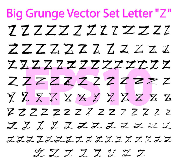 Big Grunge Vector Set Letter "Z"をセット。大小の文字を書く様々なスタイル"Z" 。黒いインクで手書きの手紙。大きなセットは"Z"のみ。第十話 - 写真・画像