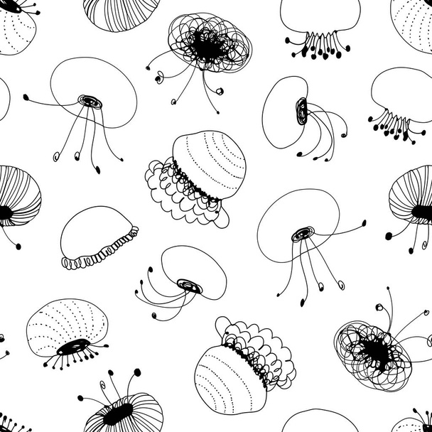 Seamless marine pattern with beautiful jellyfish, vector, illustration - Vettoriali, immagini