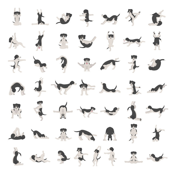 Yoga dogs poses and exercises doing clipart. Funny cartoon poste - Vector, Image